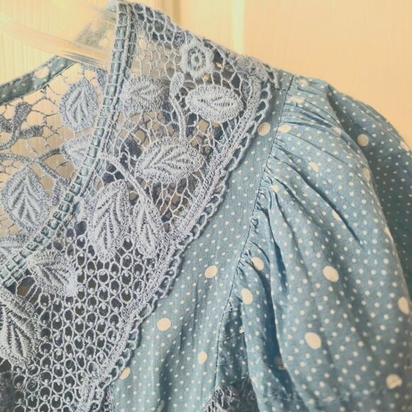 LoveShackFancy Jaislyn Blue Floral Lace Tiered Cotton Dress Size XS - Picture 7 of 11